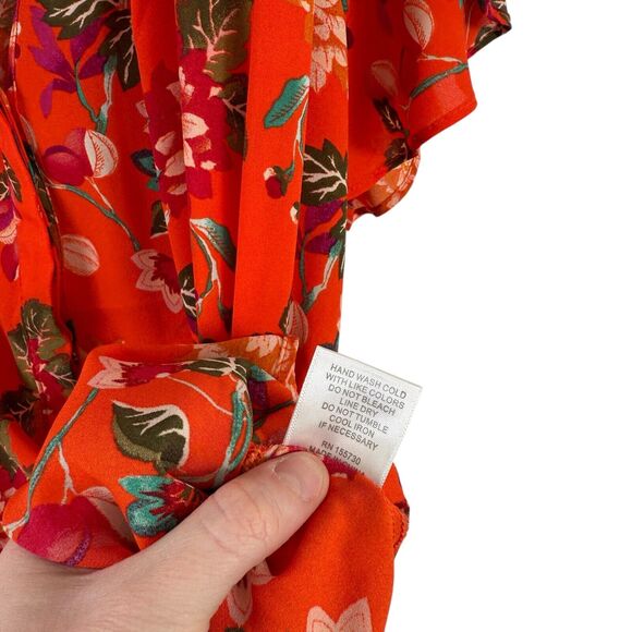 Rose + Olive Orange Floral Button Front Blouse Preppy Office Womens Plus Size 2x - Picture 5 of 6